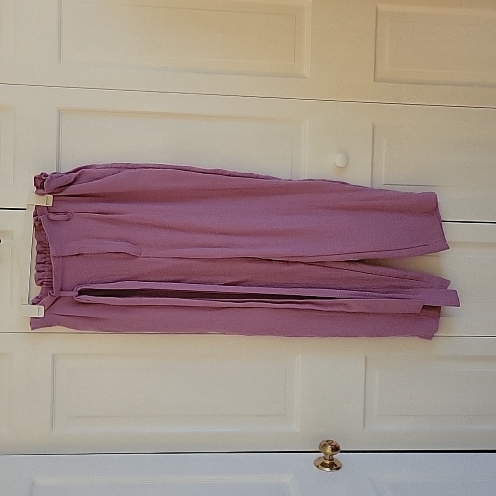 Purple paper bag pants